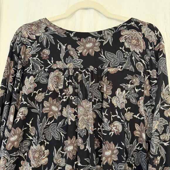 Lucky Brand Women's Plus Size 2X Top Border Paisley Print Black Front Button - Picture 1 of 8
